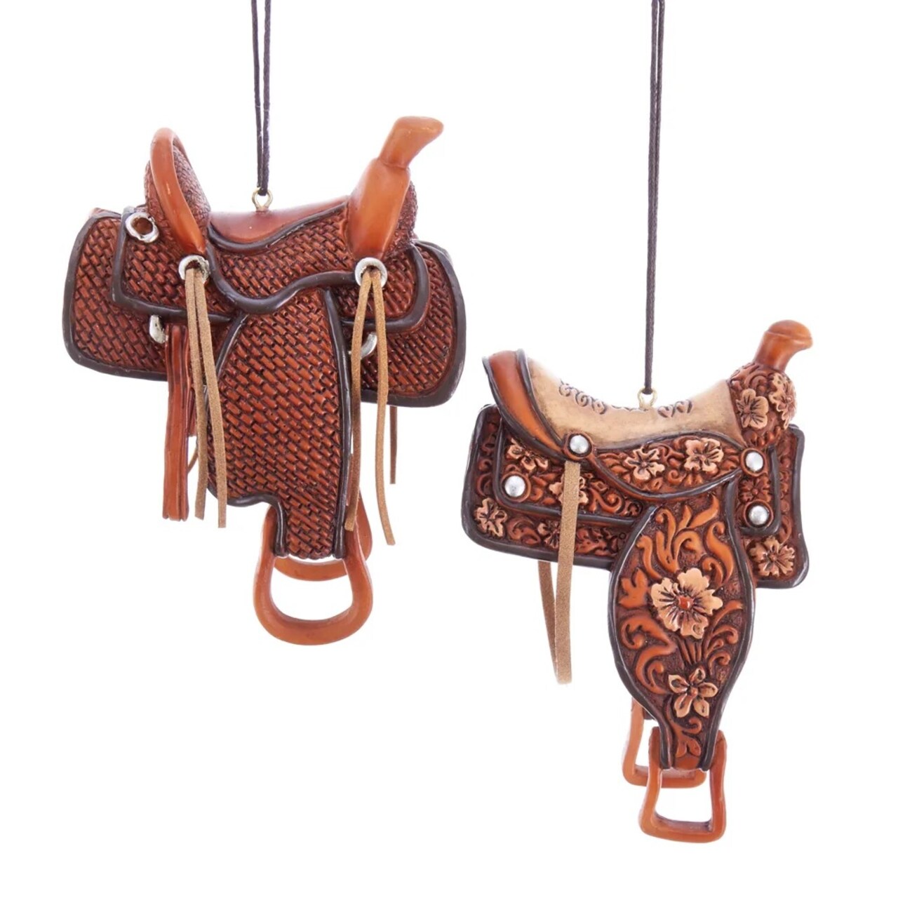 KSA Pack of 12 Brown and Black Western Saddle Christmas Ornaments 4"